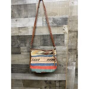 Vtg Marco Avane Bag Boho Kilim Aztec Carpet Purse Agate Leather Southwestern